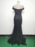 Women Evening Dress Beaded Mesh Beaded Evening Dress