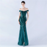 Women Evening Dress Beaded Mesh Beaded Evening Dress