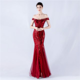 Women Evening Dress Beaded Mesh Beaded Evening Dress