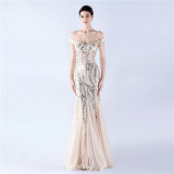 Women Evening Dress Beaded Mesh Beaded Evening Dress