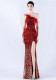 Women Ostrich Feather Beaded Evening Dress