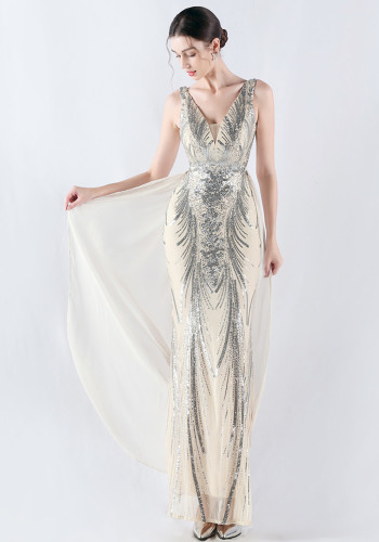 Women Beaded Beaded Sequin Evening Dress