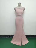 Women Beaded See-Through Mesh Split Evening Dress