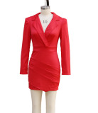 Women long-sleeved Turndown Collar Bodycon Dress