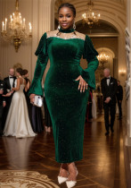 Women Party Formal Party Long Sleeve Beaded Dress Women Party Formal Party Long Sleeve Beaded Dress