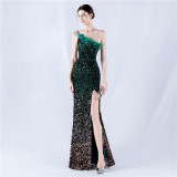 Women Ostrich Feather Beaded Evening Dress