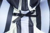 Women Fall Style Printed Sleeveless Halter Neck Striped Contrast Top and Skirt Two Piece Set