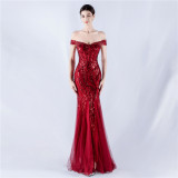 Women Evening Dress Beaded Mesh Beaded Evening Dress