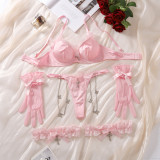 Pink Bow Sexy Bra Set Sexy Four-Piece Underwear Set