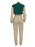 Women's Fashion Contrast Color Baseball Jacket Pants Two-Piece Set