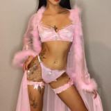 Pink Bow Sexy Bra Set Sexy Four-Piece Underwear Set