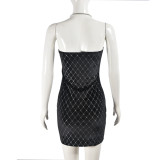 Summer Contrast Low Back Deep V Strap  Women Dress