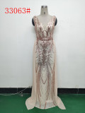 Elegant Sequin Rhinestone Chain Evening Dress
