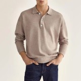 Autumn Long Sleeve V-Neck Button Men's Casual Tops Polo Shirts