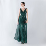Elegant Sequin Rhinestone Chain Evening Dress