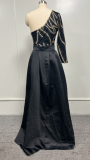 Solid Sequined Slash shoulder Formal Party Long Evening Gown