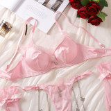 Pink Bow Sexy Bra Set Sexy Four-Piece Underwear Set
