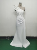Elegant Flower Slash Shoulder Slit Evening Dress