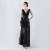 Sexy Rhinestone Chain Sequins Evening Dress