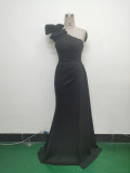 Elegant Flower Slash Shoulder Slit Evening Dress