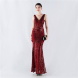 Elegant Sequin Rhinestone Chain Evening Dress
