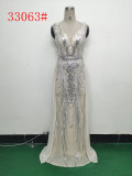 Elegant Sequin Rhinestone Chain Evening Dress