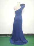 Elegant Flower Slash Shoulder Slit Evening Dress