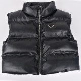 Women Winter Fashion Trend Pu Leather Cotton-Padded Vest