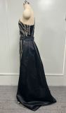 Solid Sequined Slash shoulder Formal Party Long Evening Gown