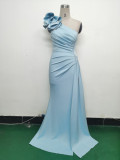 Elegant Flower Slash Shoulder Slit Evening Dress