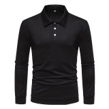 Autumn Long Sleeve V-Neck Button Men's Casual Tops Polo Shirts