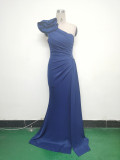 Elegant Flower Slash Shoulder Slit Evening Dress