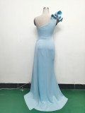 Elegant Flower Slash Shoulder Slit Evening Dress