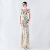 Elegant Sequin Rhinestone Chain Evening Dress
