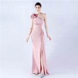 Elegant Flower Slash Shoulder Slit Evening Dress