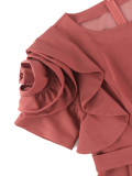 Plus Size Ruffle Sleeve Fashion High Waist Formal Party Dress