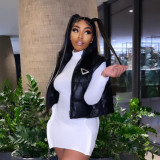 Women Winter Fashion Trend Pu Leather Cotton-Padded Vest