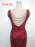 Elegant Sequin Rhinestone Chain Evening Dress