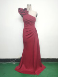Elegant Flower Slash Shoulder Slit Evening Dress