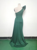 Elegant Flower Slash Shoulder Slit Evening Dress