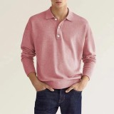 Autumn Long Sleeve V-Neck Button Men's Casual Tops Polo Shirts