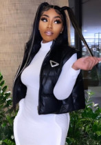 Women Winter Fashion Trend Pu Leather Cotton-Padded Vest