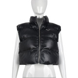 Women Winter Fashion Trend Pu Leather Cotton-Padded Vest