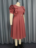 Plus Size Ruffle Sleeve Fashion High Waist Formal Party Dress