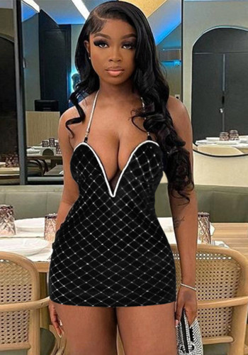 Summer Contrast Low Back Deep V Strap  Women Dress