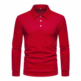 Autumn Long Sleeve V-Neck Button Men's Casual Tops Polo Shirts
