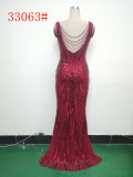 Elegant Sequin Rhinestone Chain Evening Dress
