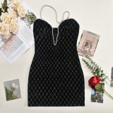 Summer Contrast Low Back Deep V Strap  Women Dress