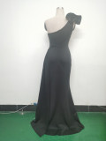 Elegant Flower Slash Shoulder Slit Evening Dress