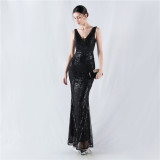 Elegant Sequin Rhinestone Chain Evening Dress